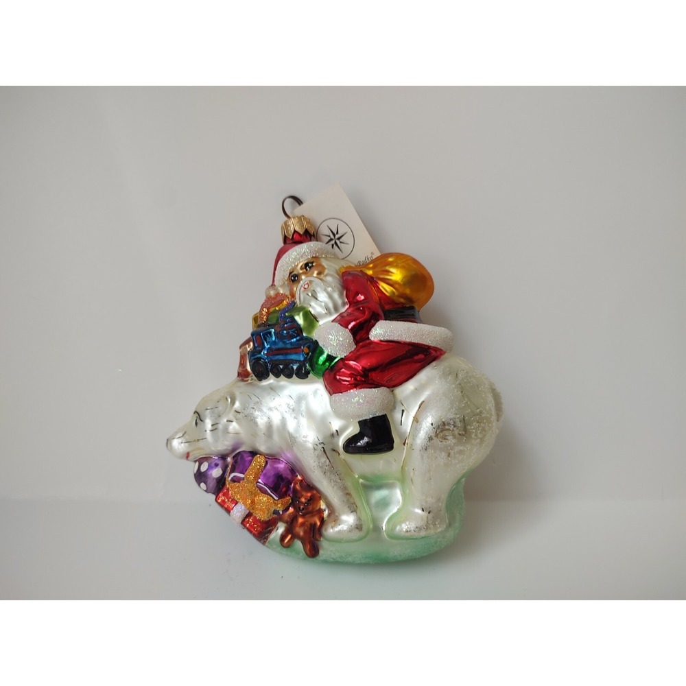 Christopher Radko glass Christmas ornament Santa Polar Bear Riding Bearback 5.5"